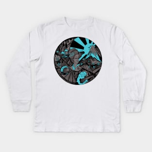 Blue Grey Dreaming of Japan Kids Long Sleeve T-Shirt